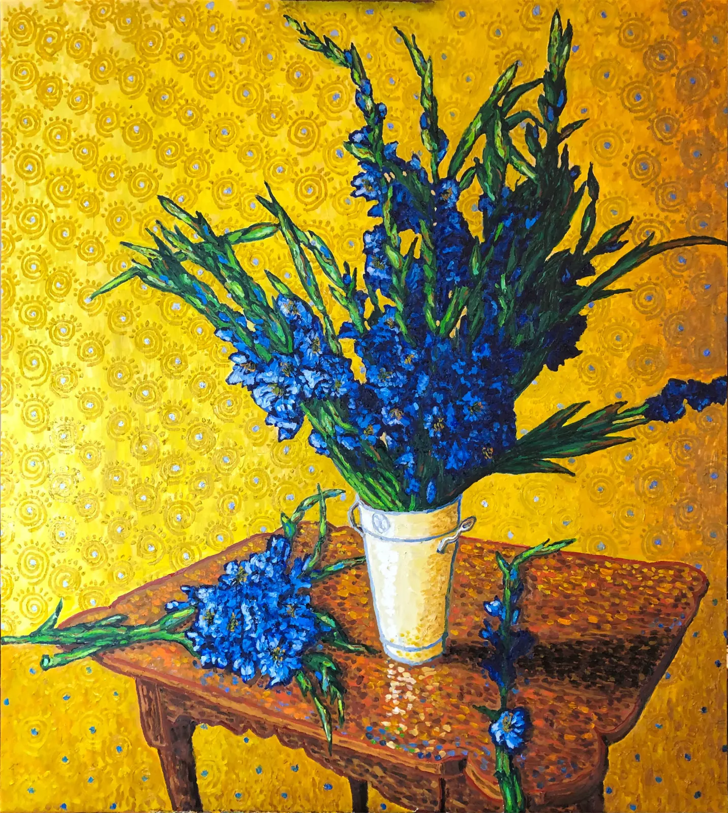 Blue Gladiolas in a French Collecting Pot