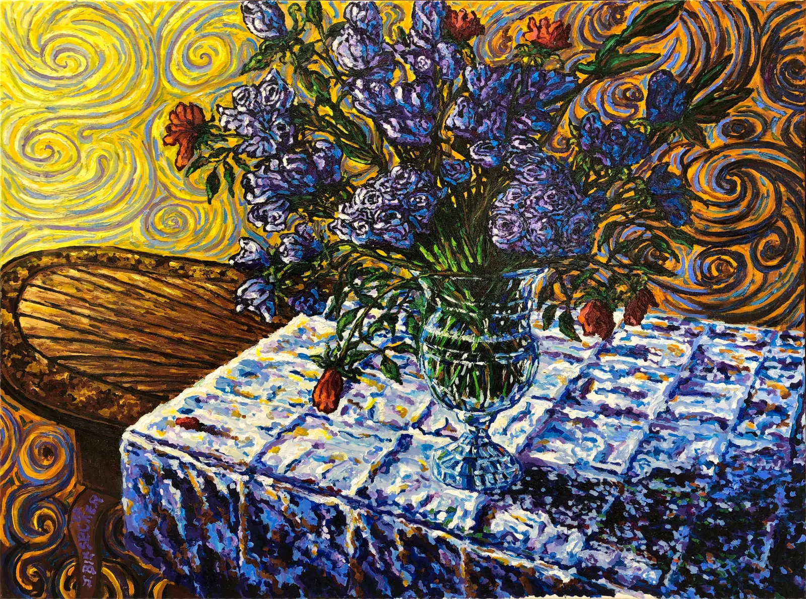 Purple and Red Roses in a Vase
